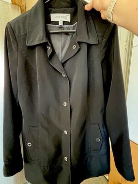 Anne Klein Black Lightweight Jacket Snap Front Size L Minimalist Classic